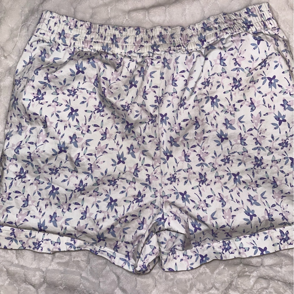 JACHS Girlfriend Floral White Elastic Waist Shorts - Purple Print Sz XL